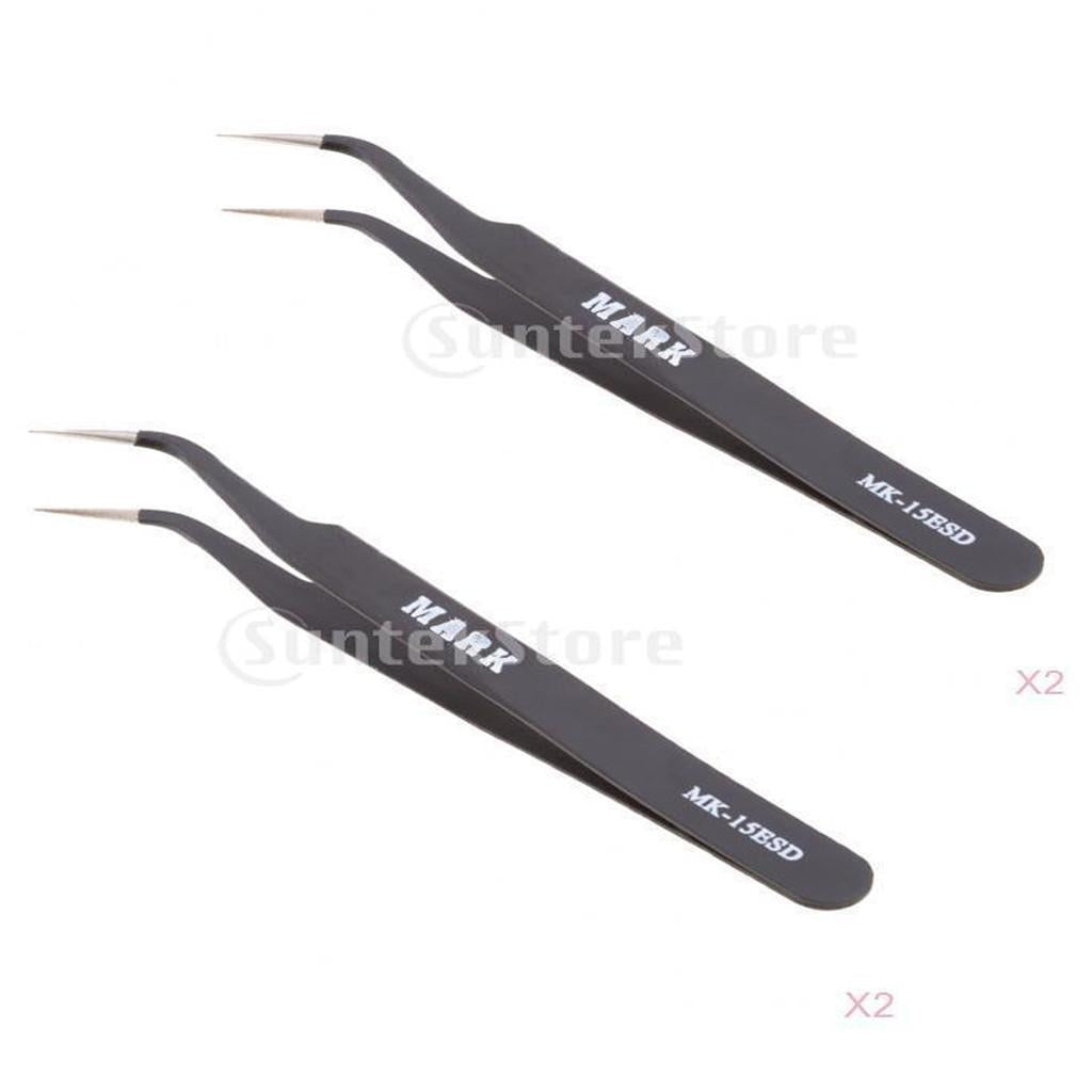 2 Pieces X Type Pointed Straight Curved Tweezers for Cell Phone Repair