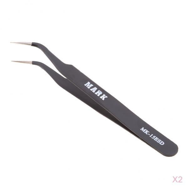 2 Pieces X Type Pointed Straight Curved Tweezers for Cell Phone Repair