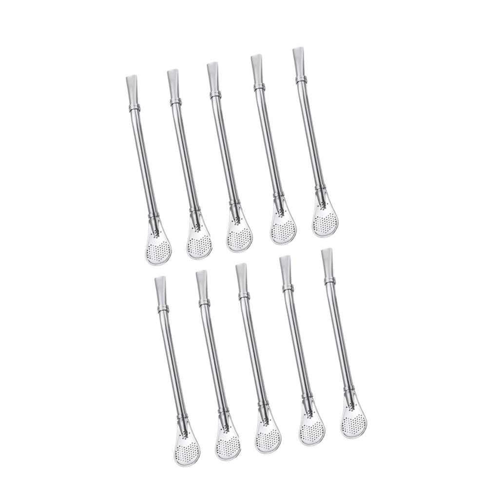10 Pcs Stainless Steel Drinking Straw Spoon Infuser 15.7cm Teaspoon Silver