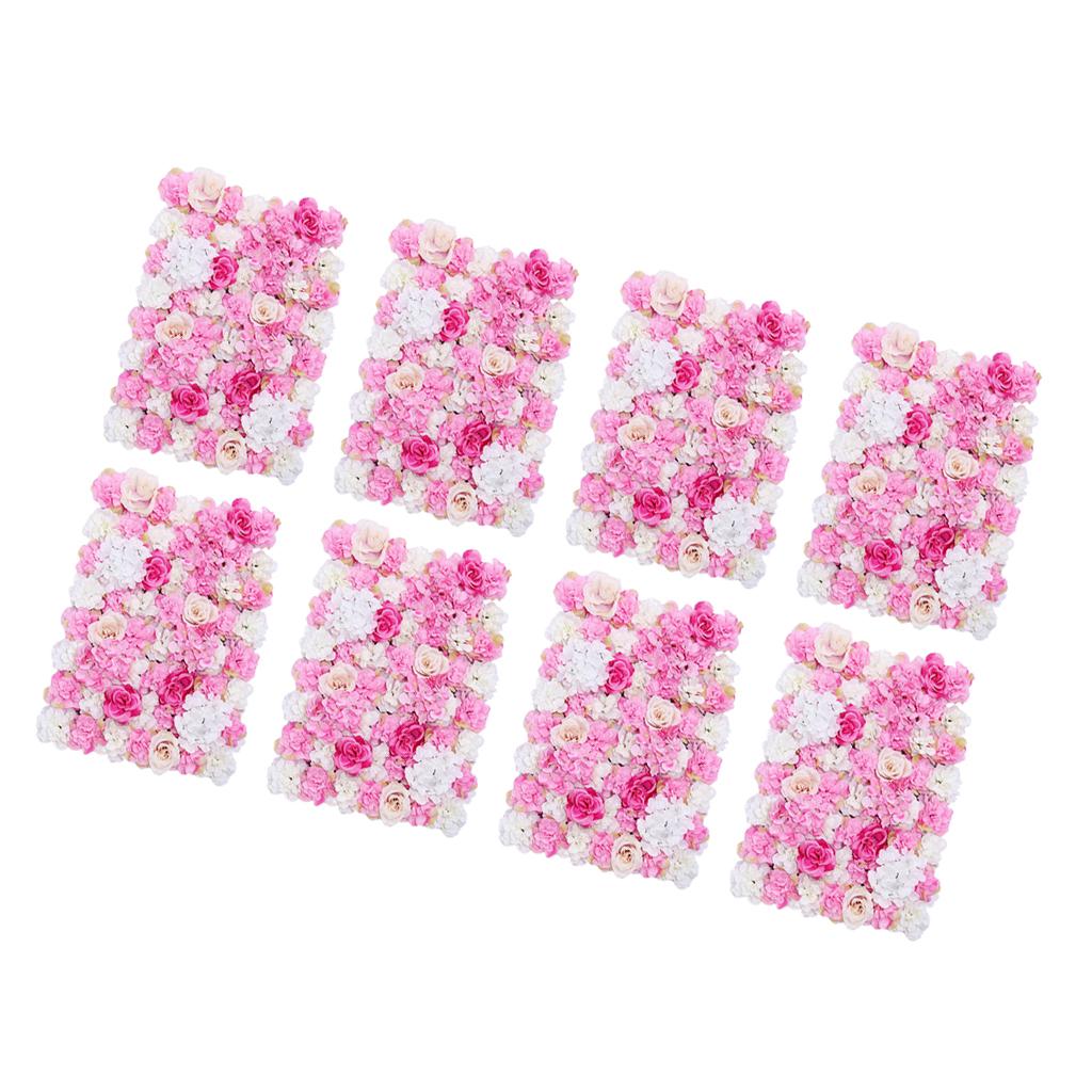 8 Pieces Artificial Flower Wall Panels Wedding Venue Decor Hot Pink