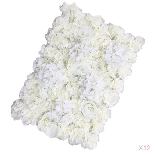 12 Pieces Artificial Rose Hydrangea Flower Wall Panels Wedding Decor Cream