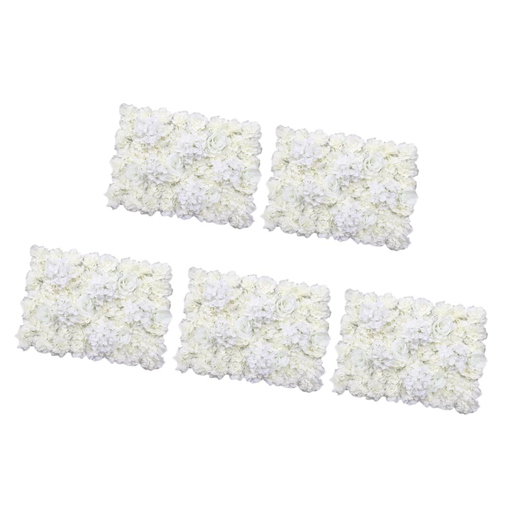5 Pieces Artificial Rose Hydrangea Flower Wall Panels Wedding Decor Cream