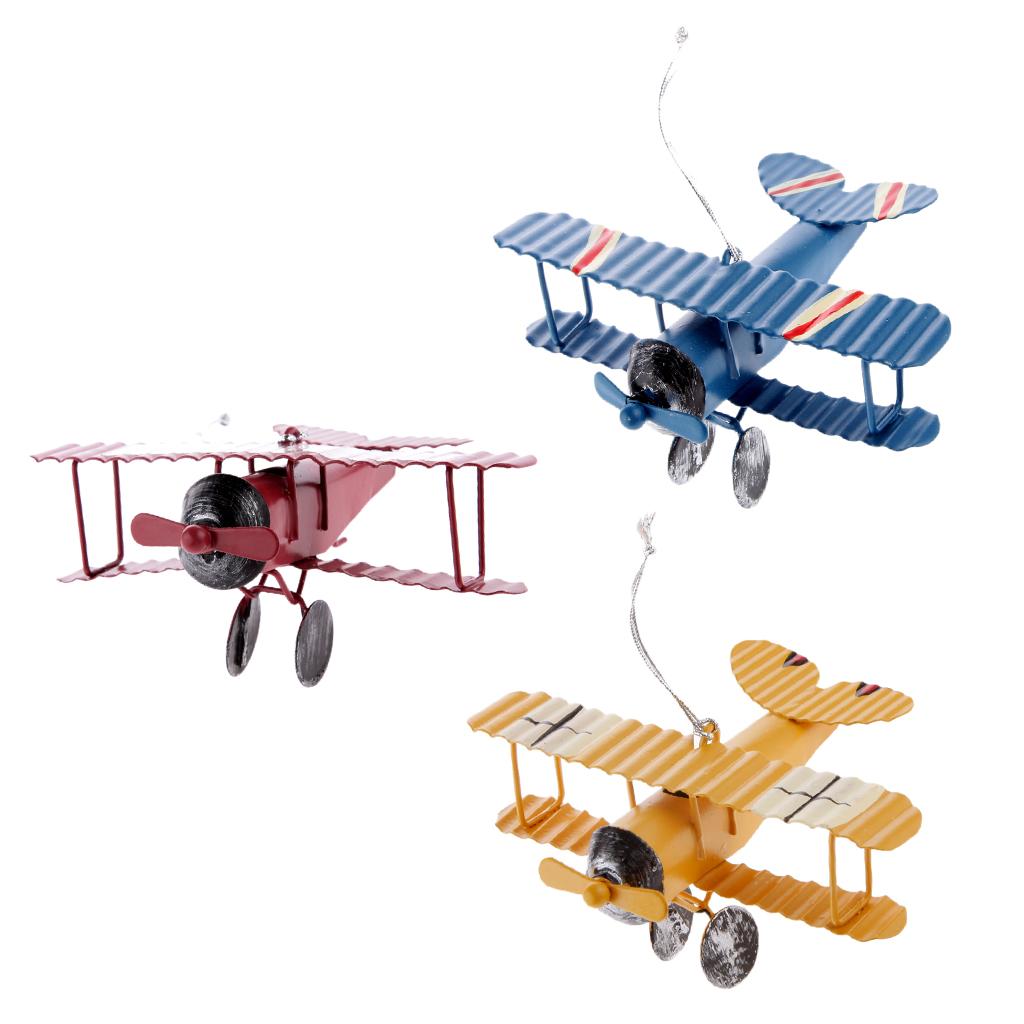 Collectible Metal Aircraft Model Biplane Plane Toy String Hanging Decoration