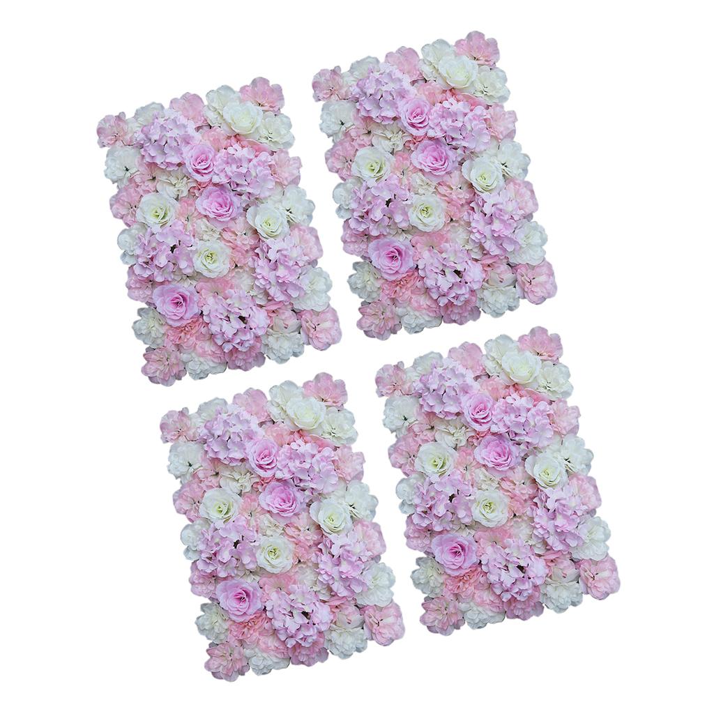4 Pieces Artificial Flower Wall Panels Wedding Venue Decor Pink White