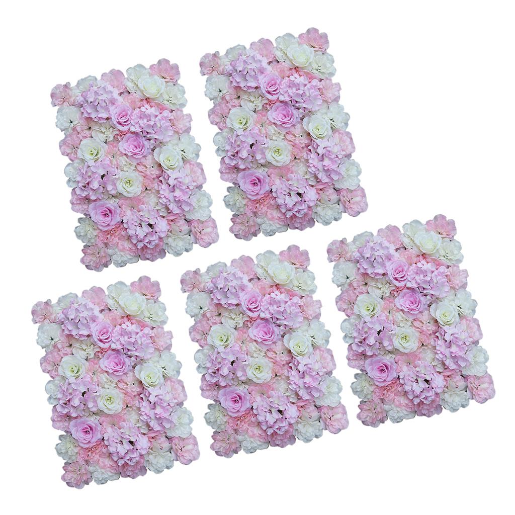 5 Pieces Artificial Flower Wall Panels Wedding Venue Decor Pink White