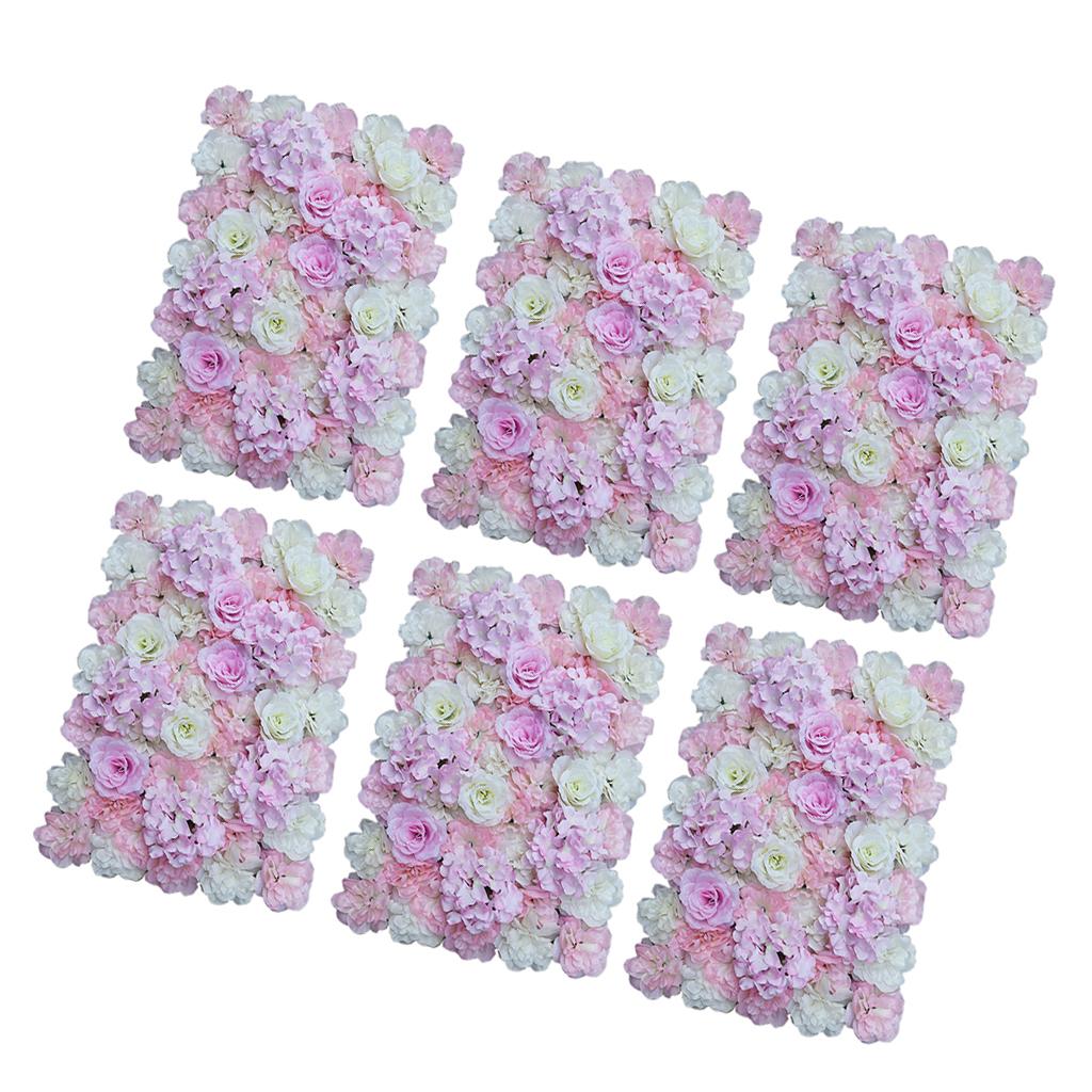 6 Pieces Artificial Flower Wall Panels Wedding Venue Decor Pink White