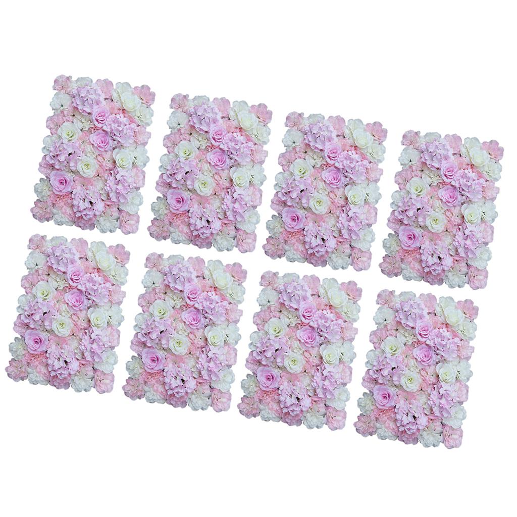 8 Pieces Artificial Flower Wall Panels Wedding Venue Decor Pink White