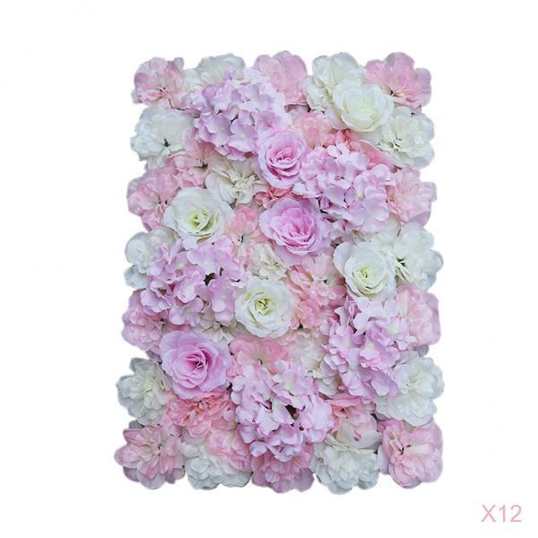12 Pieces Artificial Flower Wall Panels Wedding Venue Decor Pink White