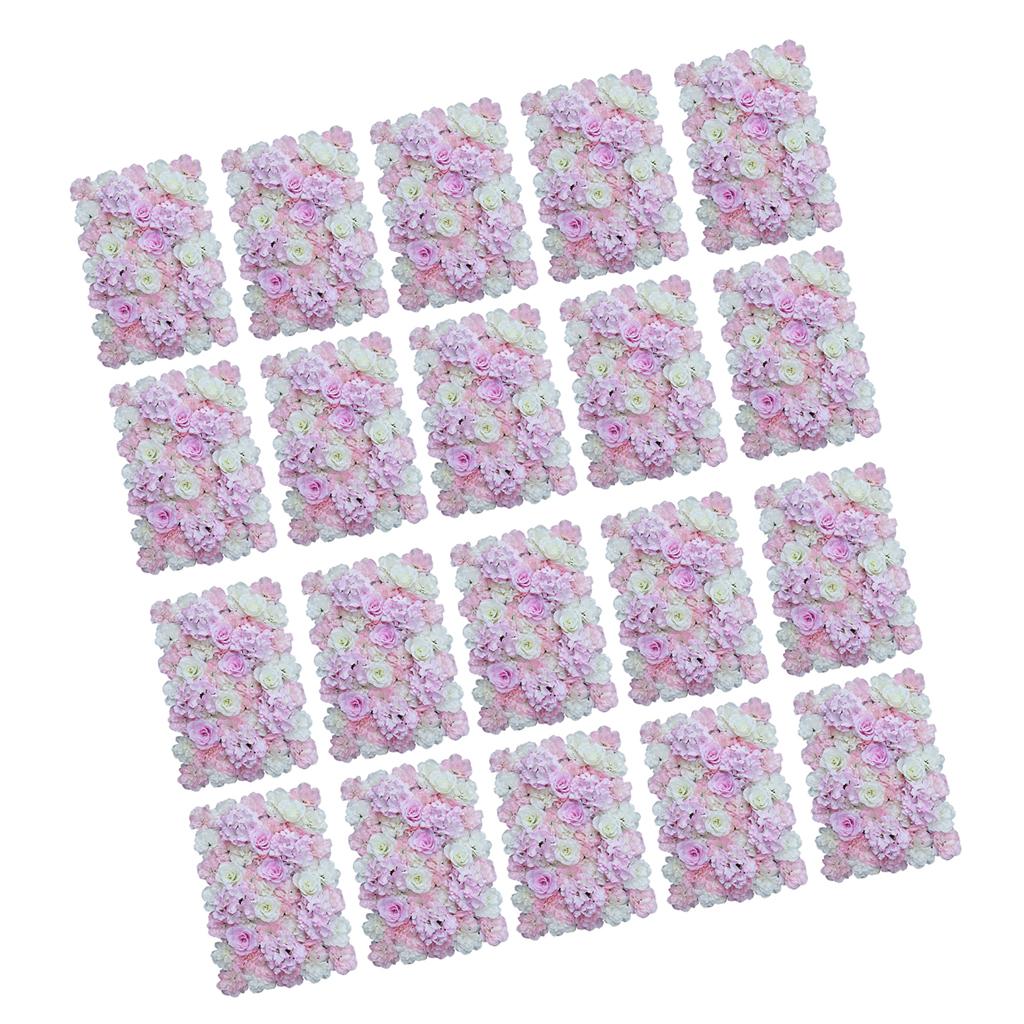 20 Pieces Artificial Flower Wall Panels Wedding Venue Decor Pink White