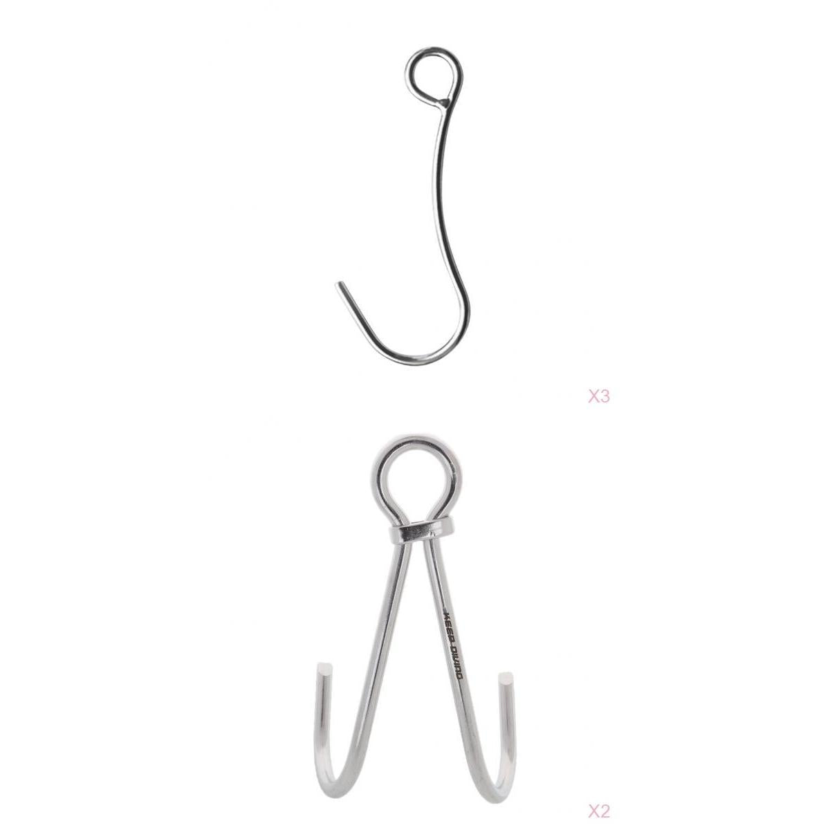 3 Pieces Stainless Steel Scuba Diving Single Hook and 2 Pieces Doule Hook