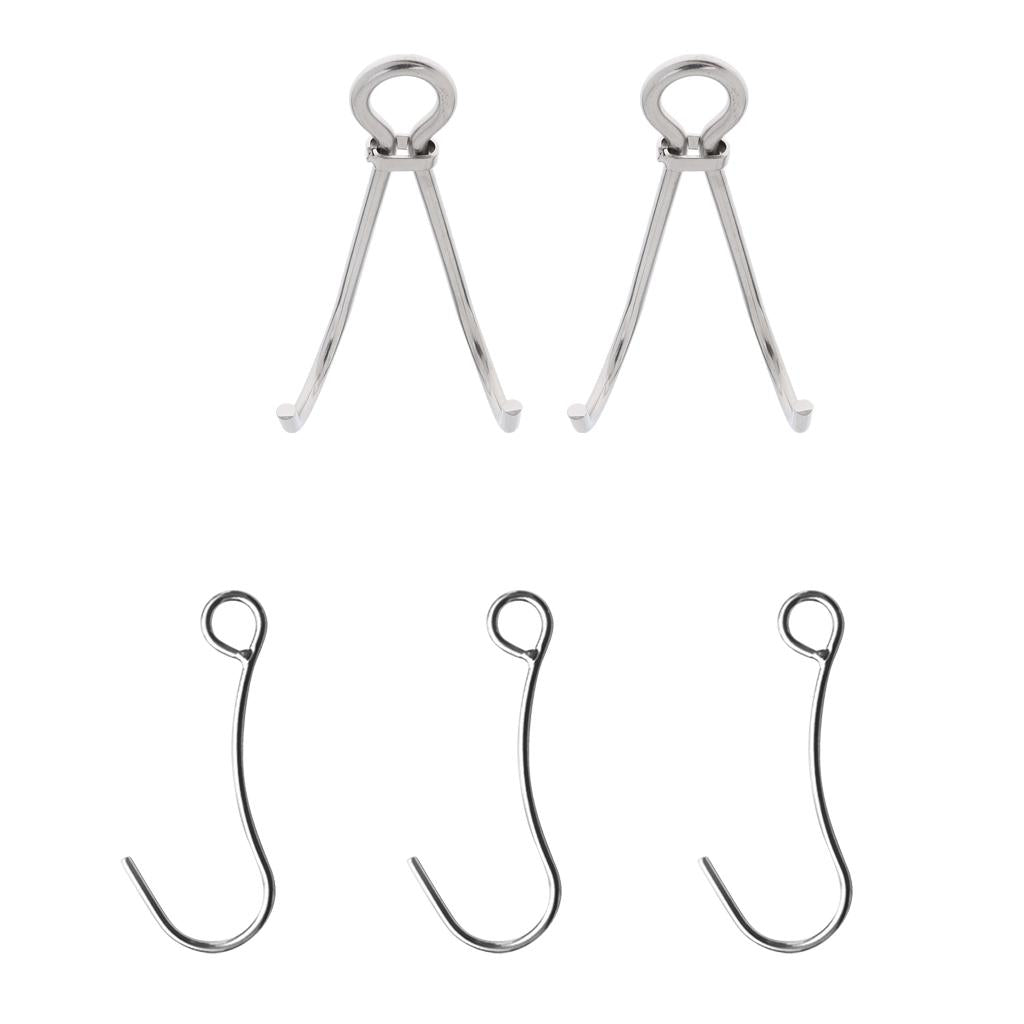 3 Pieces Stainless Steel Scuba Diving Single Hook and 2 Pieces Doule Hook