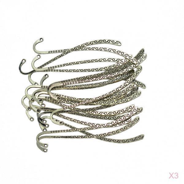 60pcs Tibetan Silver Beading Line Pattern Bookmarks With Loop For DIY Making