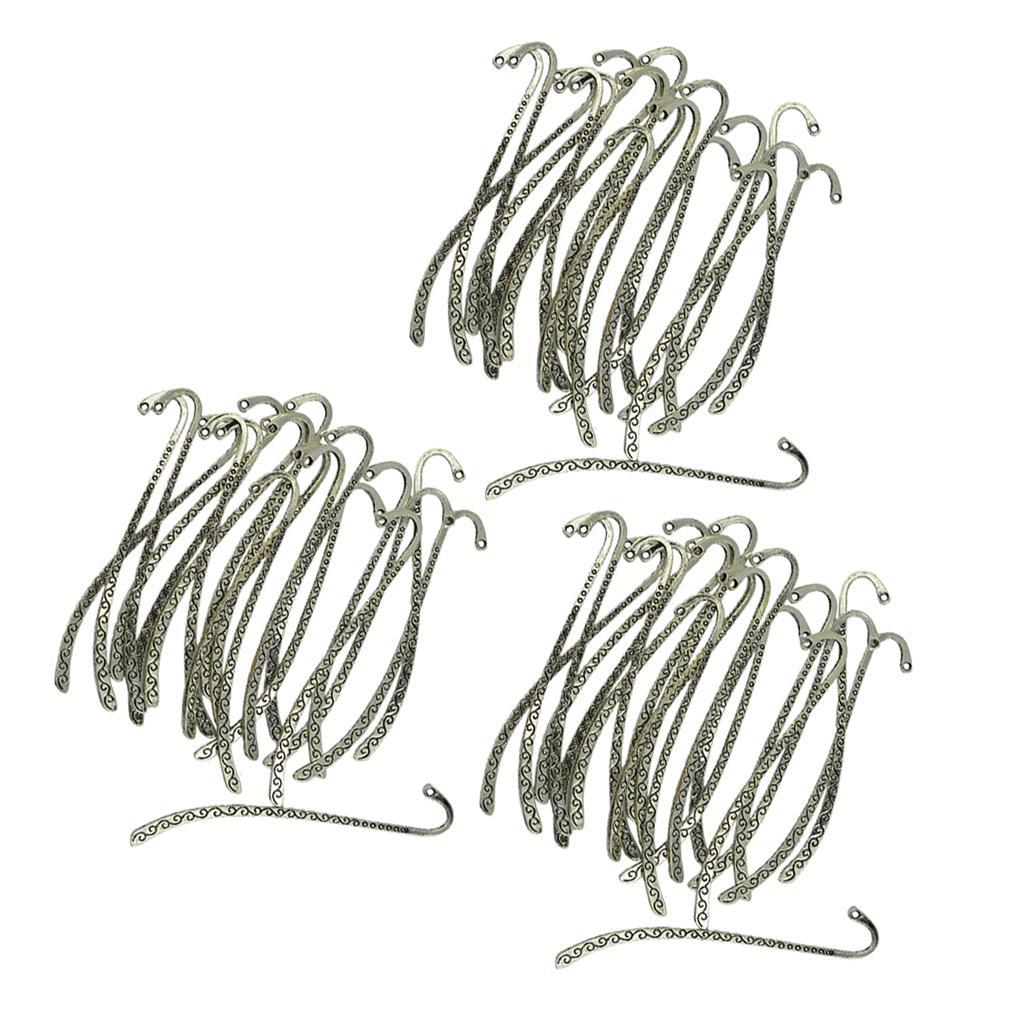 60pcs Tibetan Silver Beading Line Pattern Bookmarks With Loop For DIY Making