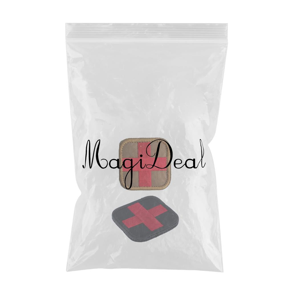 2Pcs Hook Loop Medic First Aid Red & Black Cross Patch 50 x 50mm