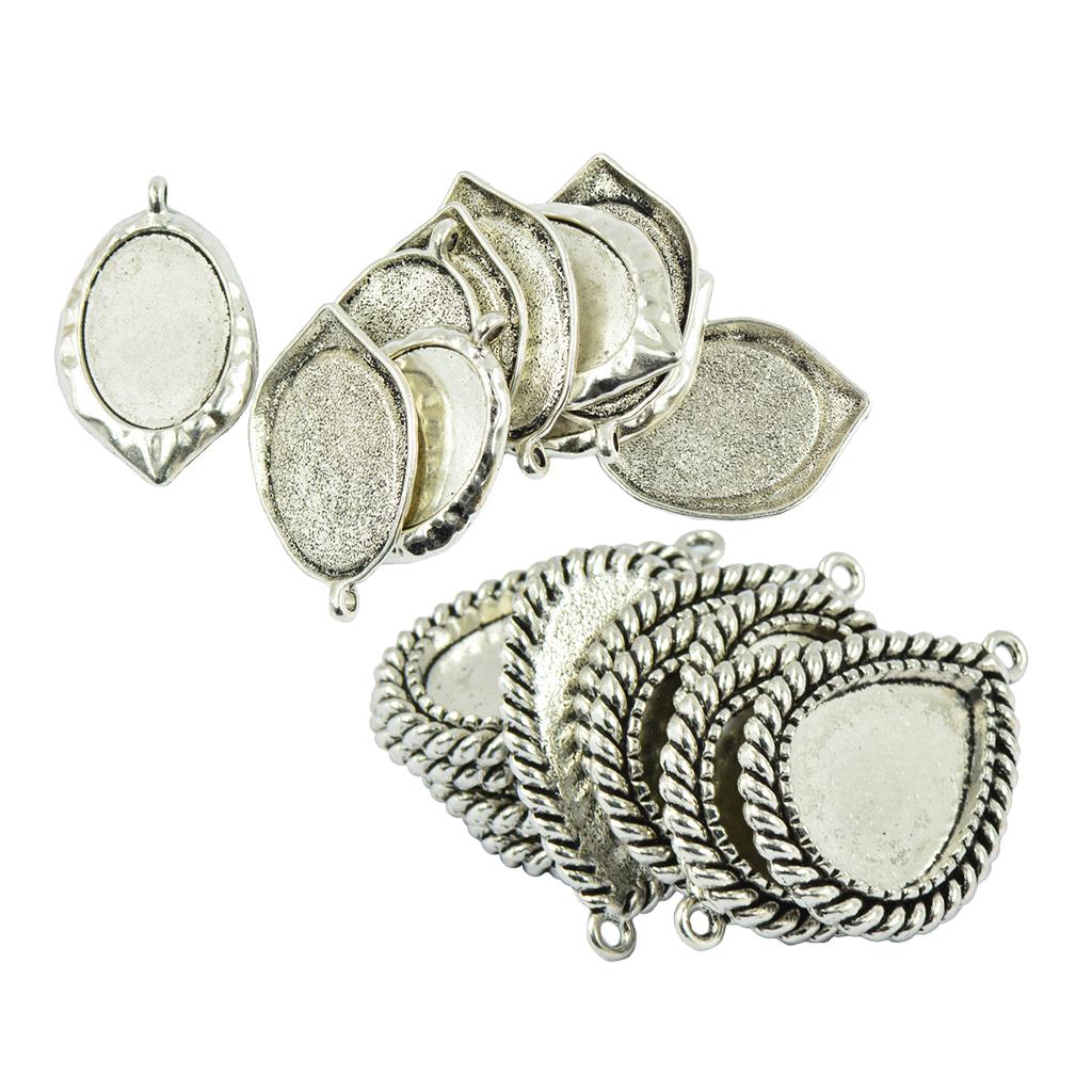 20 Pieces Blank Oval Drop Bezel Tray Base for Cabochon Necklace Pendant DIY