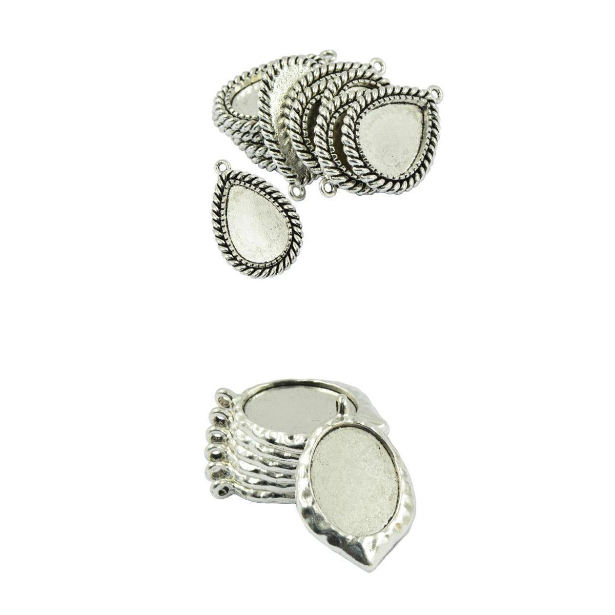 20 Pieces Blank Oval Drop Bezel Tray Base for Cabochon Necklace Pendant DIY
