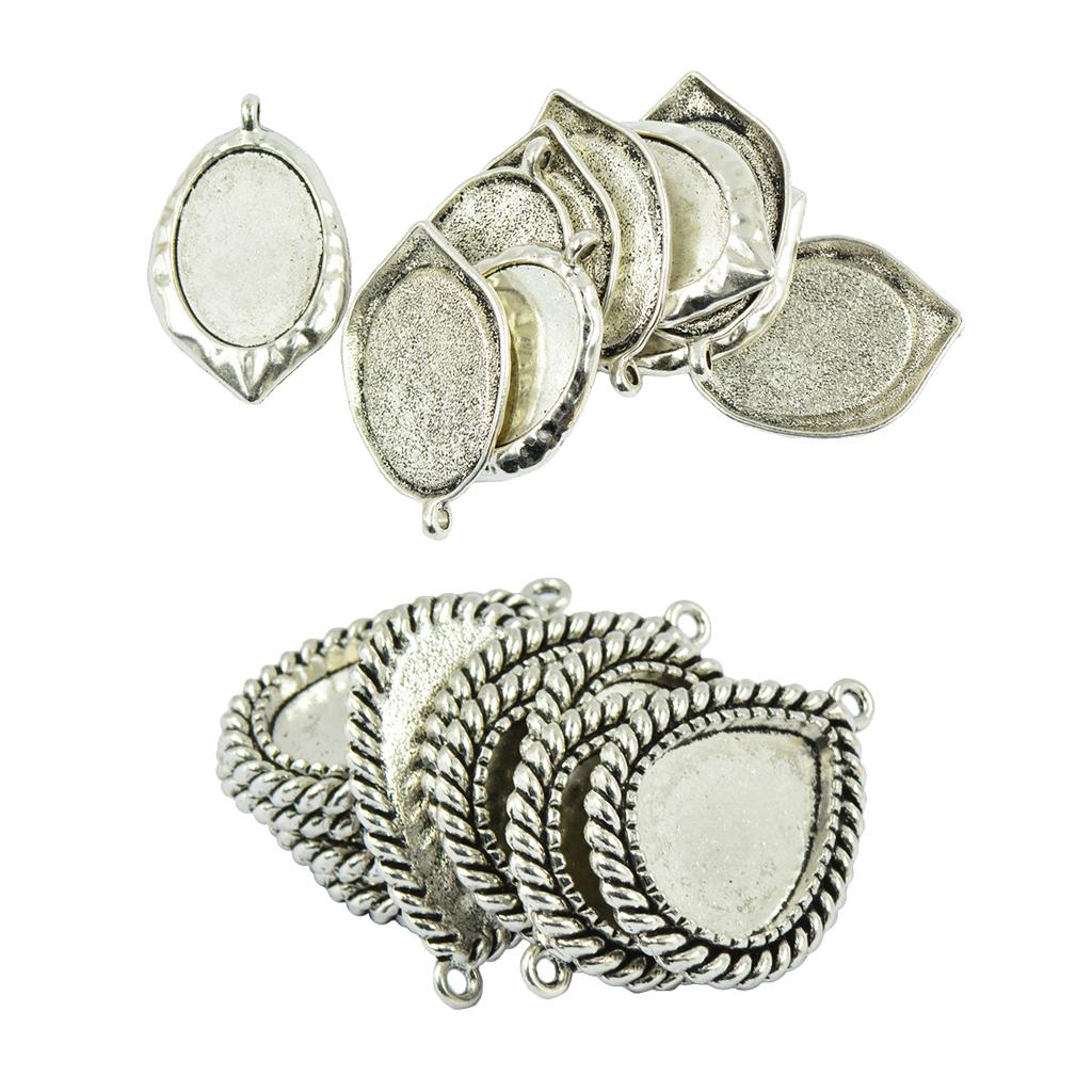 20 Pieces Blank Oval Drop Bezel Tray Base for Cabochon Necklace Pendant DIY