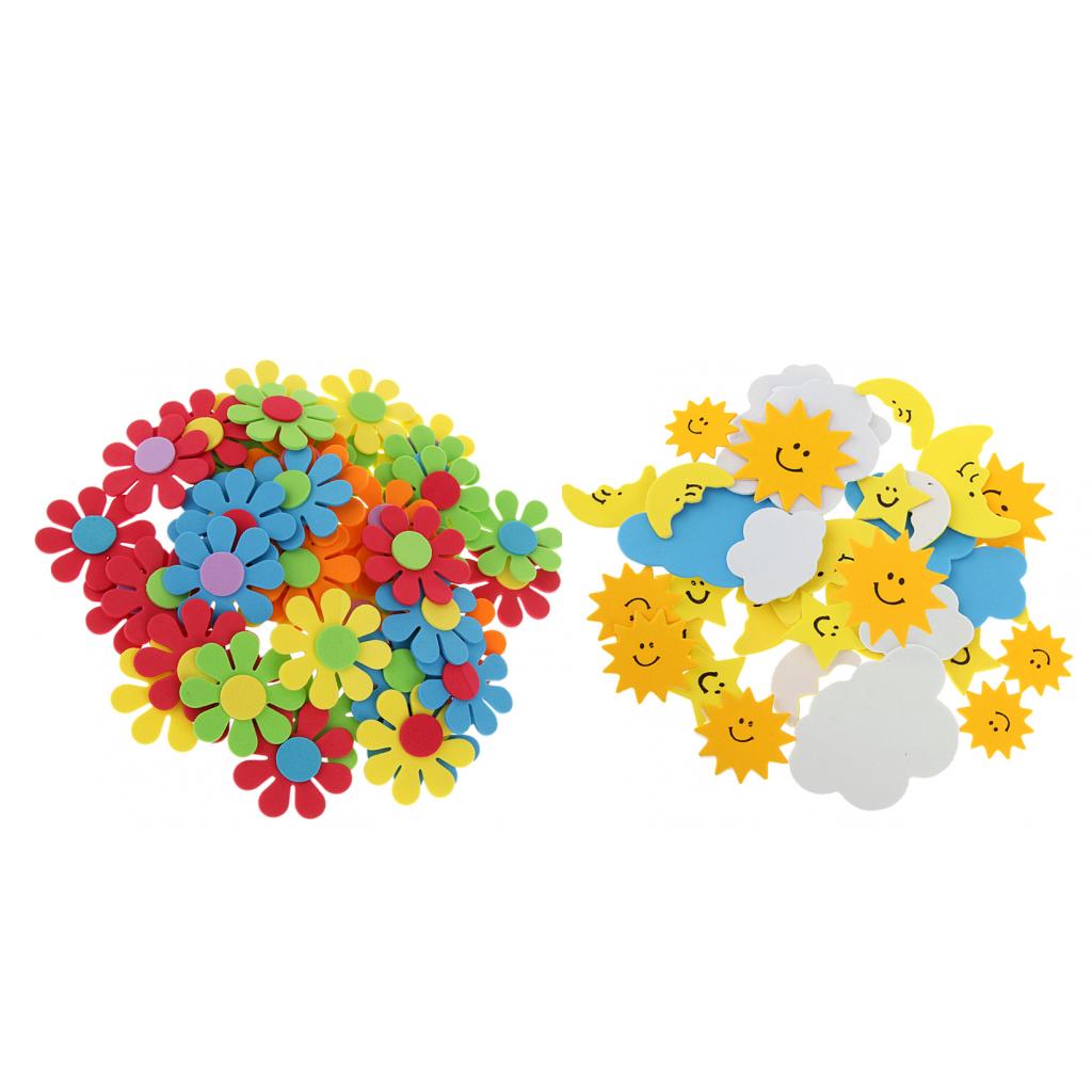80 Pieces Mixed Foam Flower Sun Clouds Moon Sticker for Kids DIY Crafting