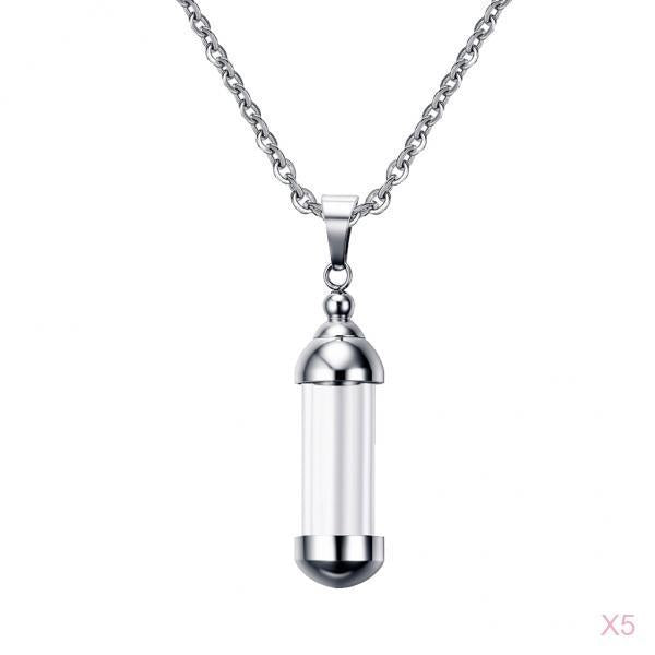 5 Pieces Steel Glass Container Tube Urn Keepsake Cremation Pendant Necklace