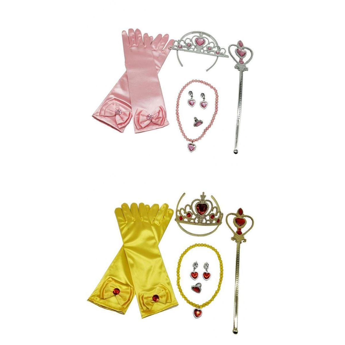 2 Sets Princess Belle Dress Costume Accessory Glove Wand Tiara Jewelry Set