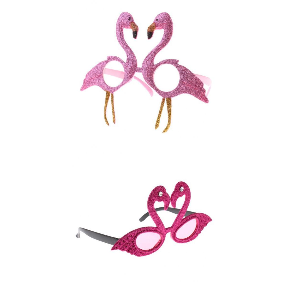 2 Novelty Tropical Flamingo Sunglasses Glitter Purple Fancy Party Glasses