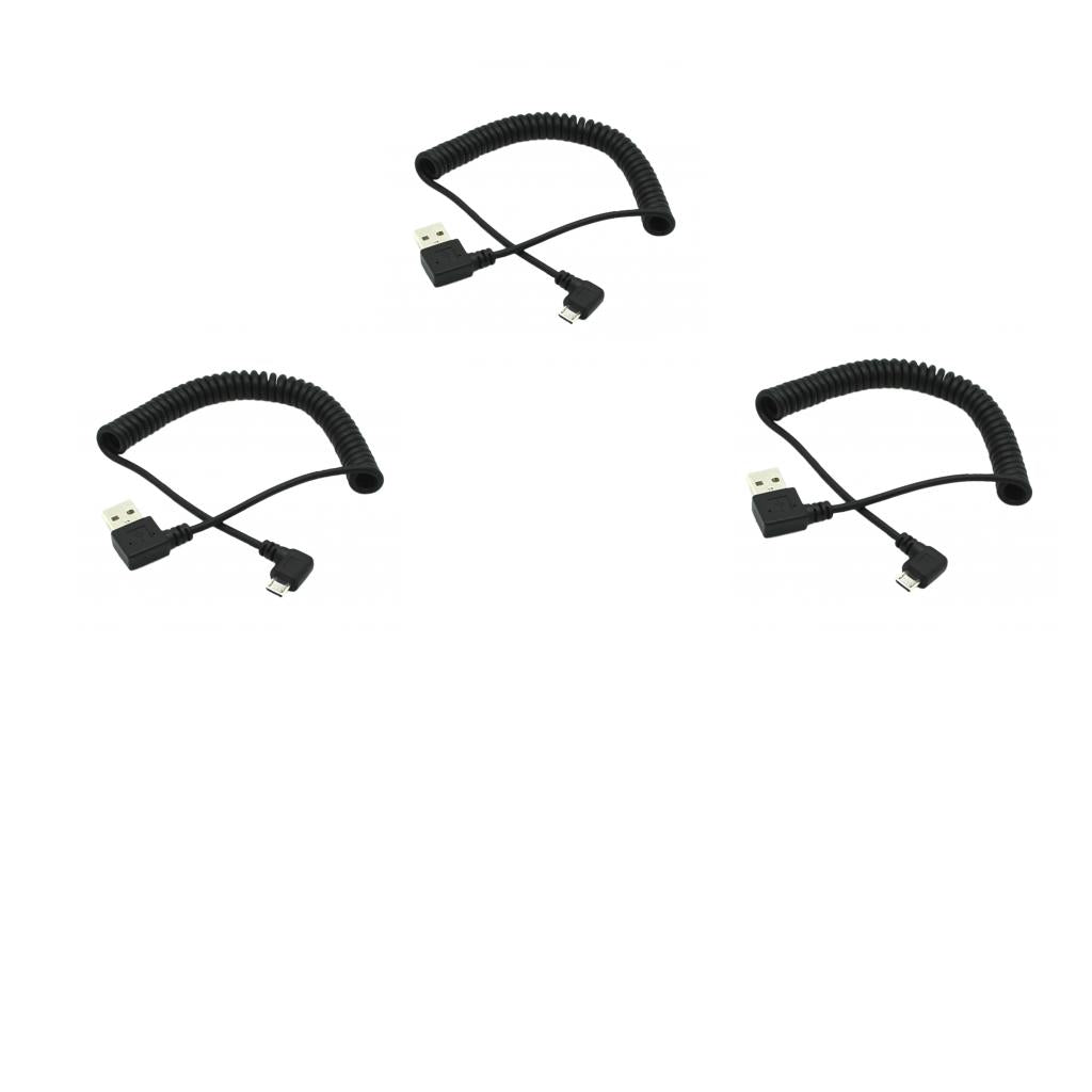 3 Pieces 1m Spring Coiled USB 2.0 Male A to Micro USB 5-pin cable Black