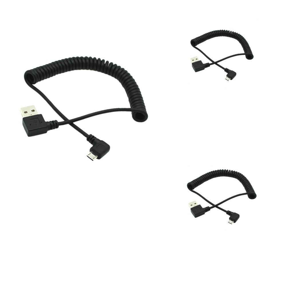 3 Pieces 1m Spring Coiled USB 2.0 Male A to Micro USB 5-pin cable Black