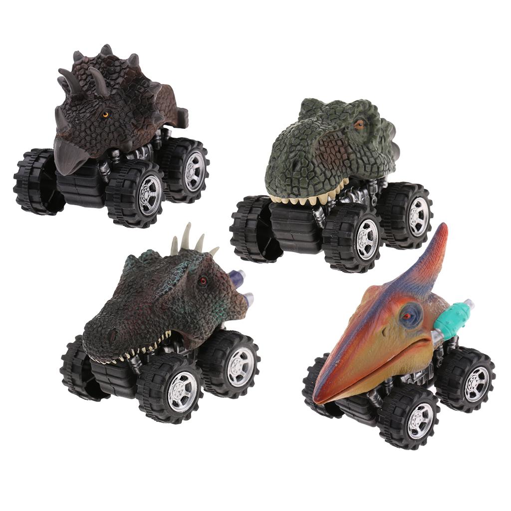 4 Pcs Children Pull Back Car Dinosaur Figures Jurassic Toy Model