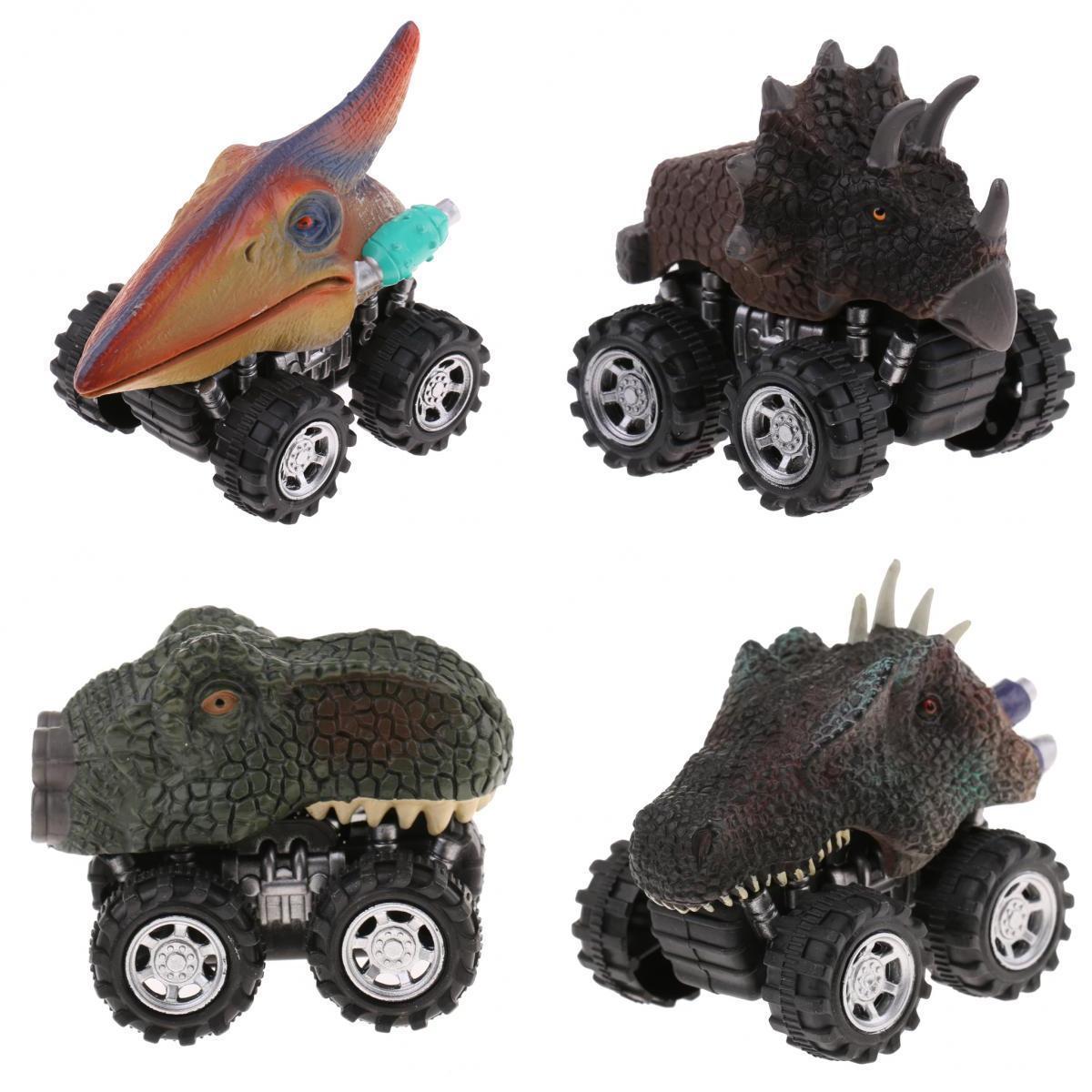 4 Pcs Children Pull Back Car Dinosaur Figures Jurassic Toy Model