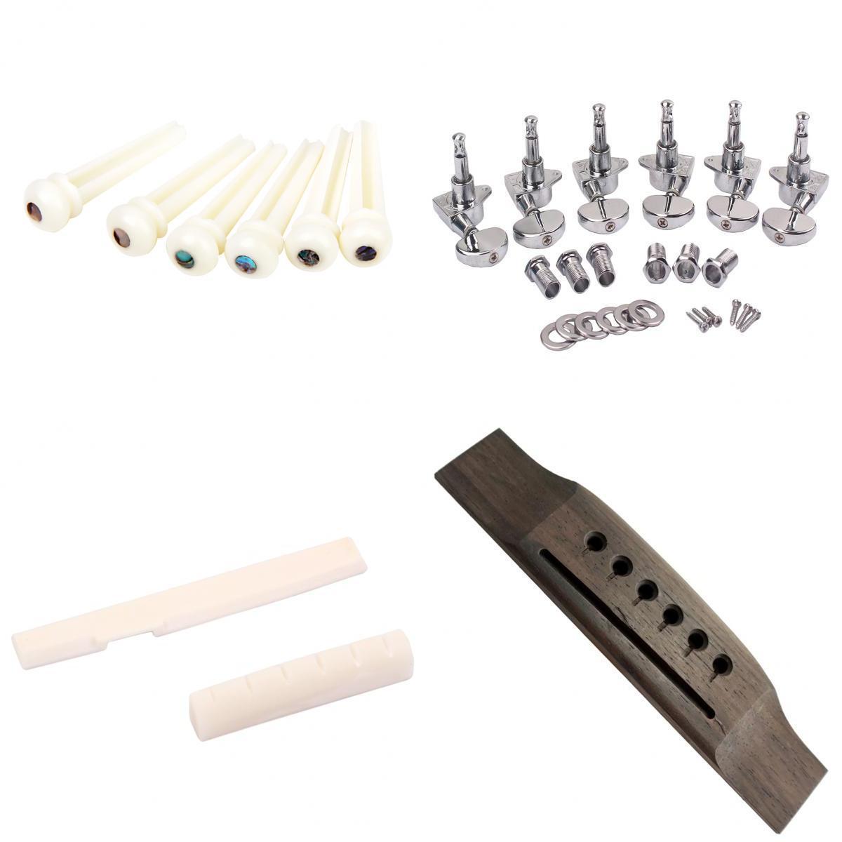 6 String Rosewood Guitar Bridge with Bone Bridge Pins Saddle Nut Tuning Pegs