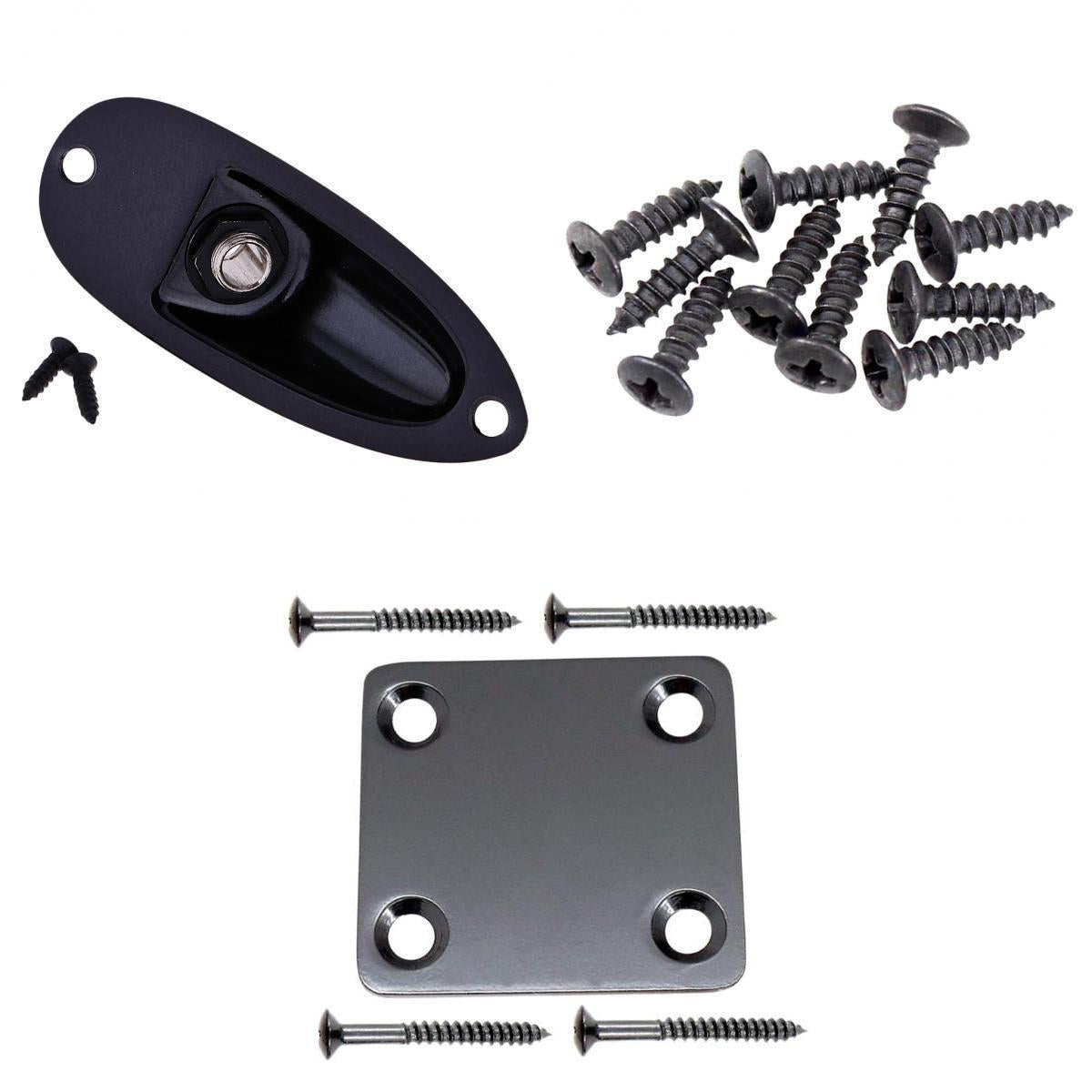 1 Set Bass Guitar Neck Plate+Boat Style Jack Plate+Pickguard Mounting Screws