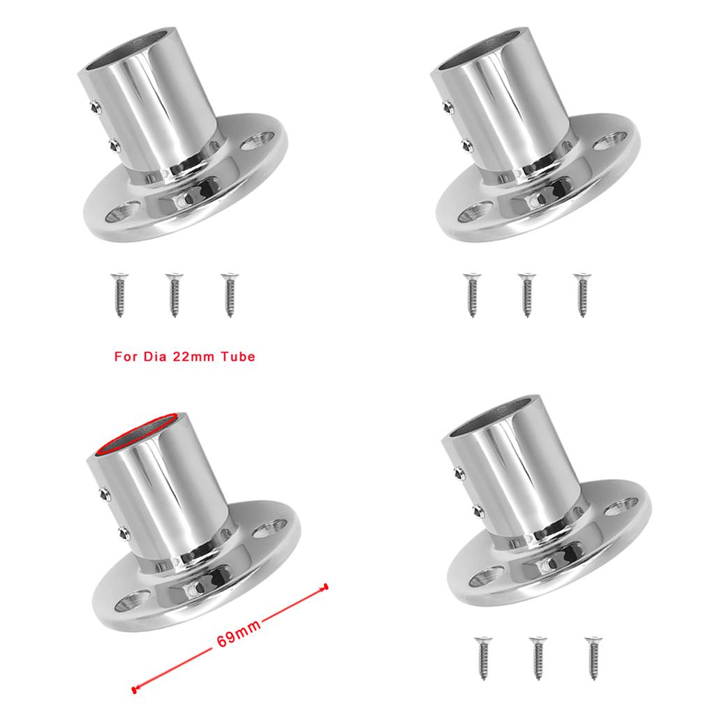 4pcs 316 Stainless Steel Boat Hand Rail Fitting 22mm Round Stanchion Base