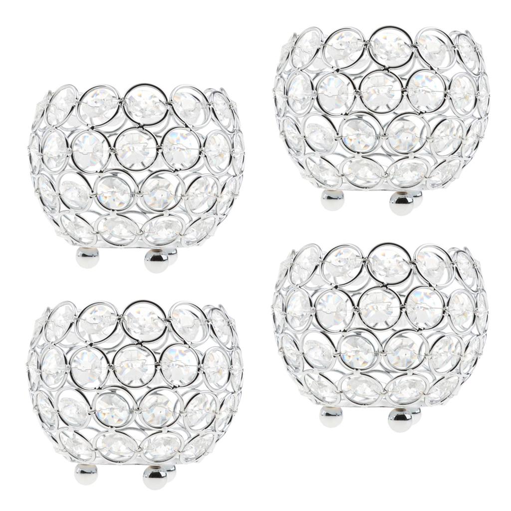 4Pcs 10cm Crystal Bling Votive Candle Holder Wedding Centerpiece Silver