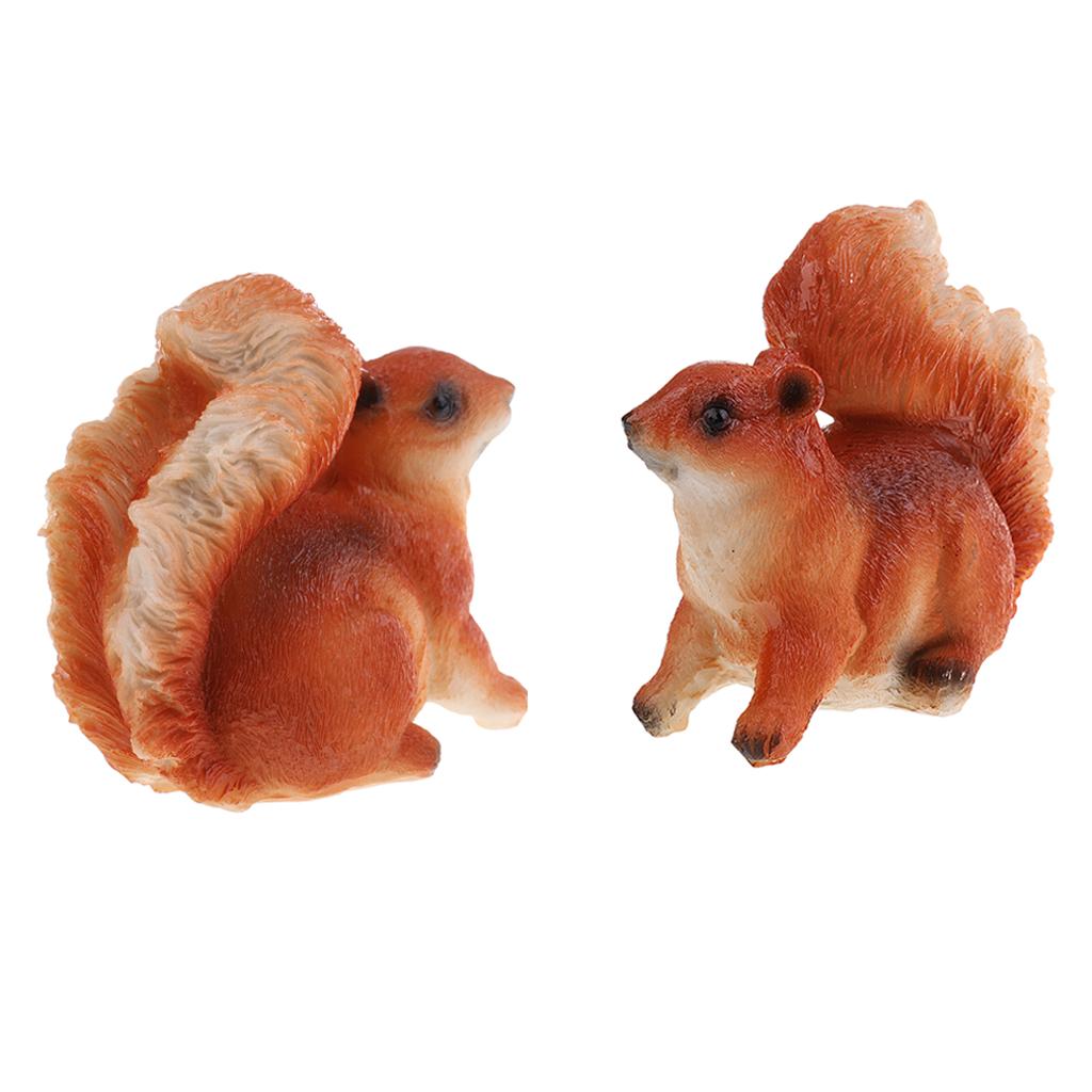 2x Realistic Squirrel Figure for Home Table Garden Yard Statues Lawn Decor