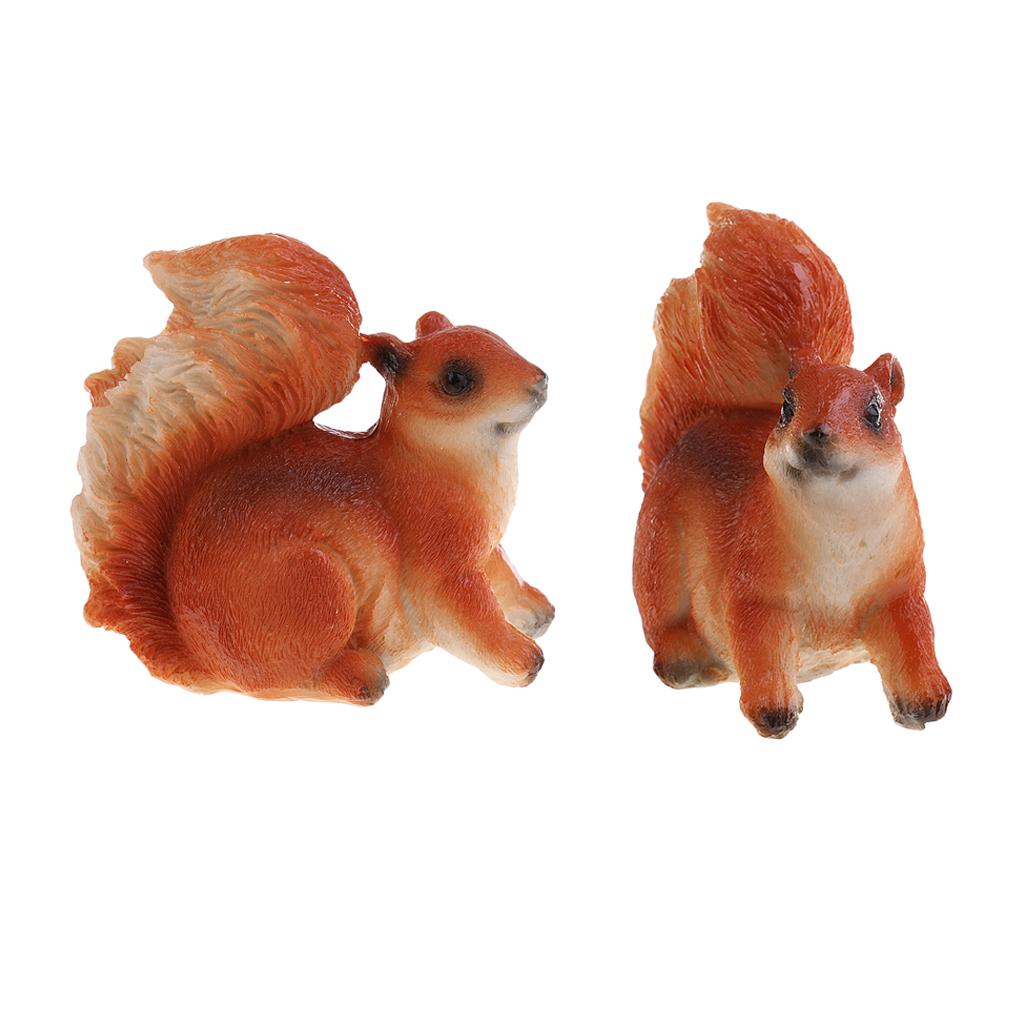 2x Realistic Squirrel Figure for Home Table Garden Yard Statues Lawn Decor
