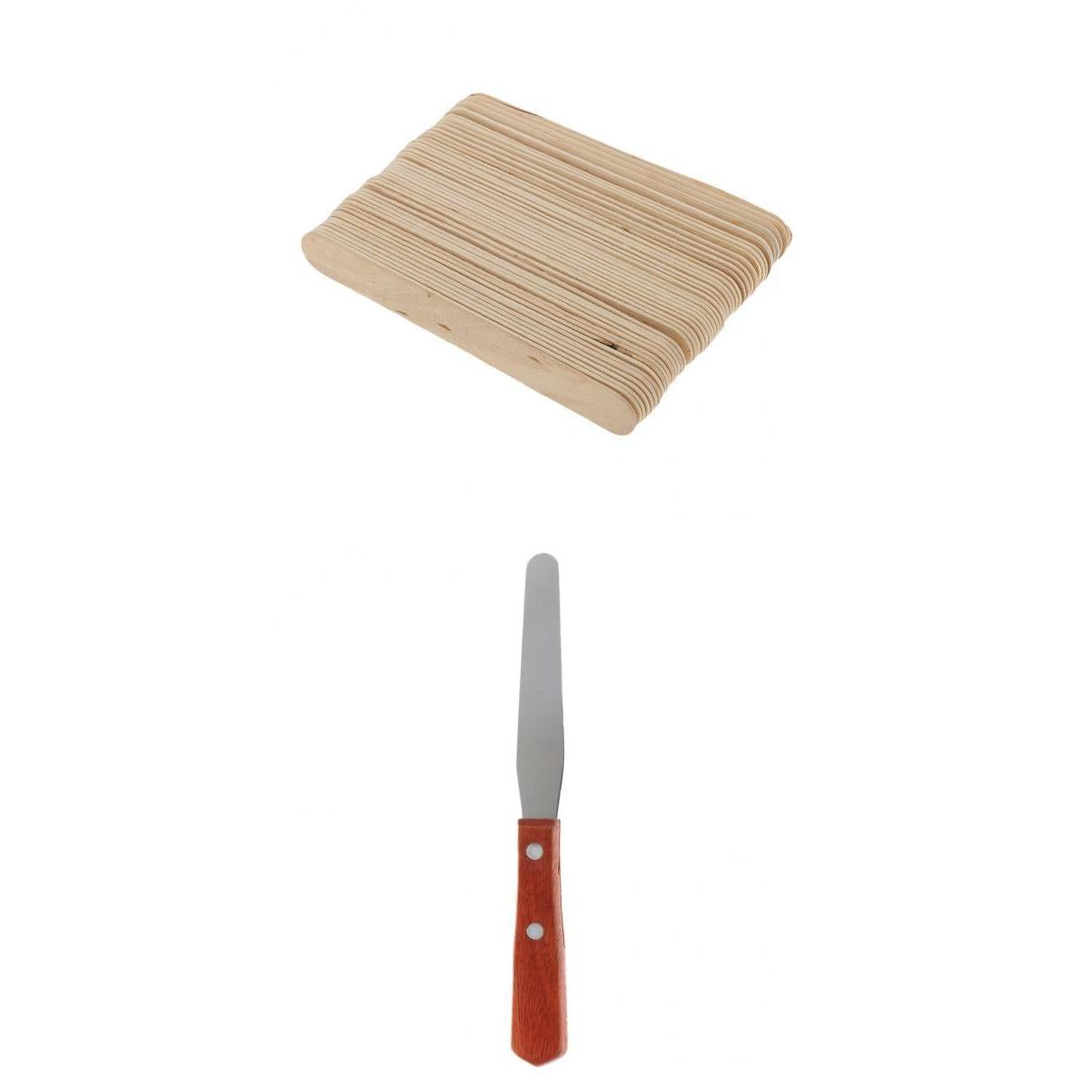 50 Pieces Wooden Waxing Tongue Depressor Tattoo Wax Stick + Reusable Spatula