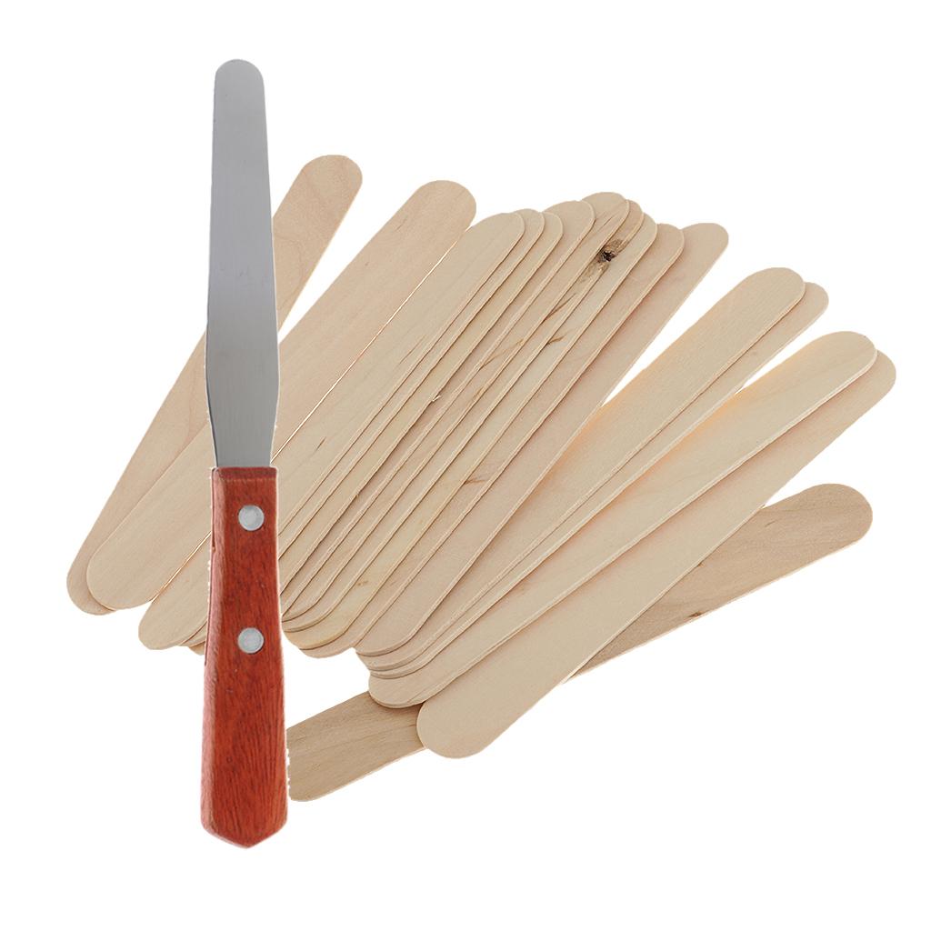 50 Pieces Wooden Waxing Tongue Depressor Tattoo Wax Stick + Reusable Spatula