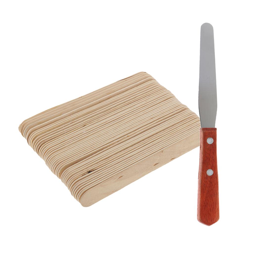 50 Pieces Wooden Waxing Tongue Depressor Tattoo Wax Stick + Reusable Spatula