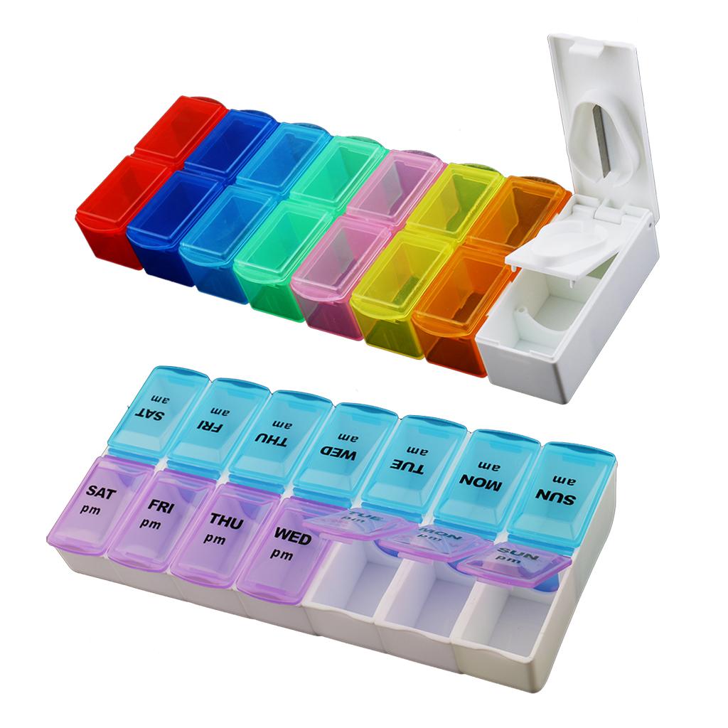 2 Pieces 14 Slots 7 Day Pill Tablet Storage Box Weekly Medicine Organizers