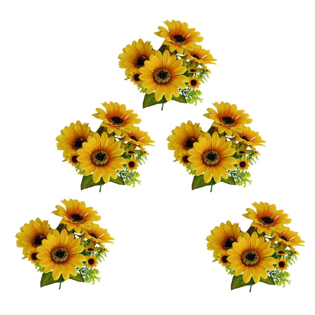 5Pcs Beautiful Lifelike Artificial Flower Home Office Decor Yellow Sunflower