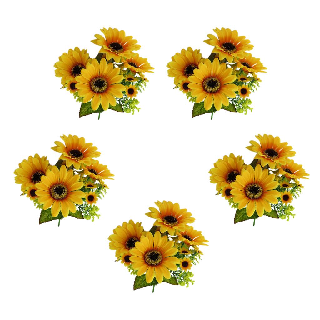 5Pcs Beautiful Lifelike Artificial Flower Home Office Decor Yellow Sunflower