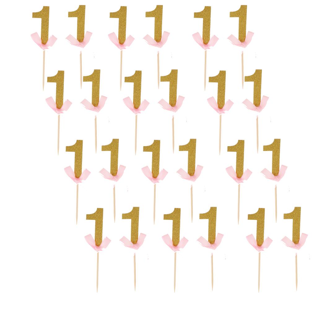 24pcs Glitter Number One Cake Cupcake Topper Pick Kids 1st Birthday Party