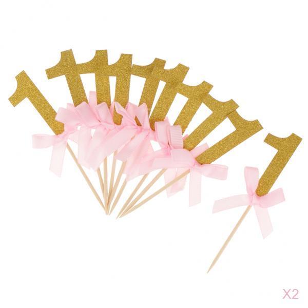 24pcs Glitter Number One Cake Cupcake Topper Pick Kids 1st Birthday Party