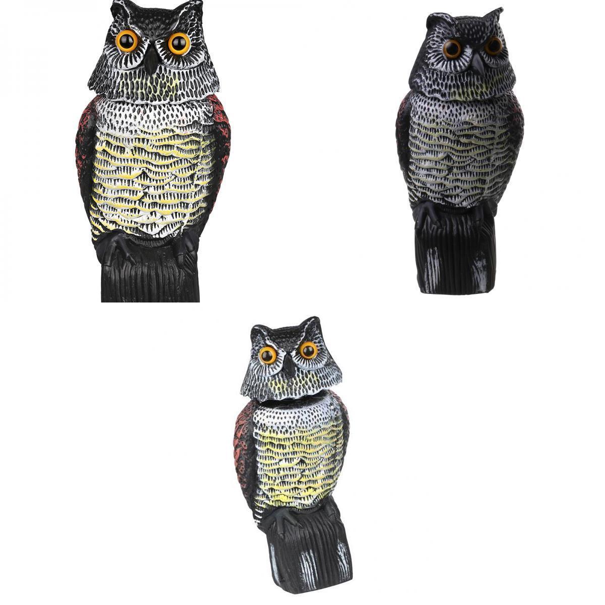 3 Pieces Realistic Plastic Owl Decoy Bird Scarer with Rotating Head & Scerws