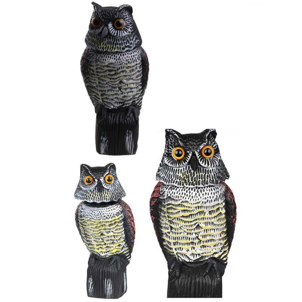 3 Pieces Realistic Plastic Owl Decoy Bird Scarer with Rotating Head & Scerws