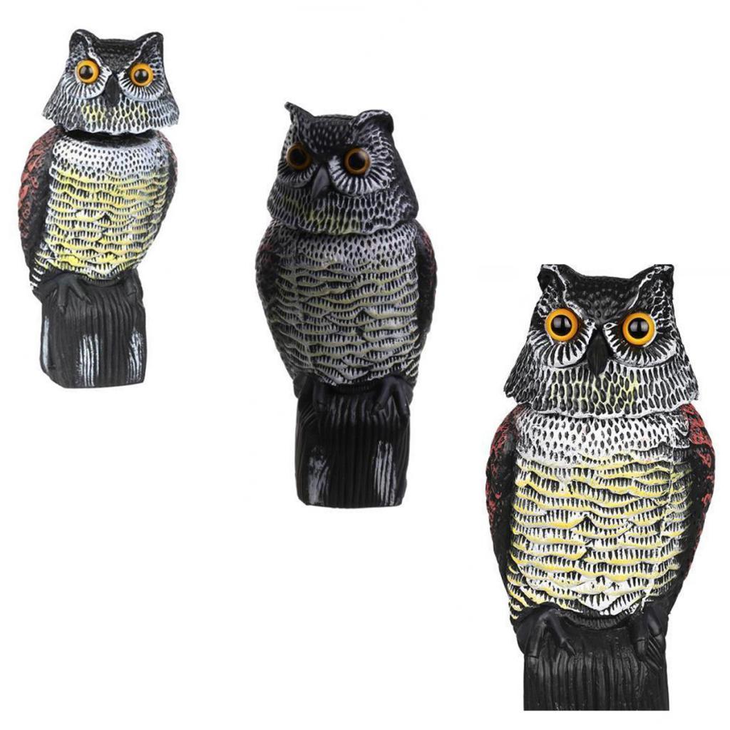 3 Pieces Realistic Plastic Owl Decoy Bird Scarer with Rotating Head & Scerws