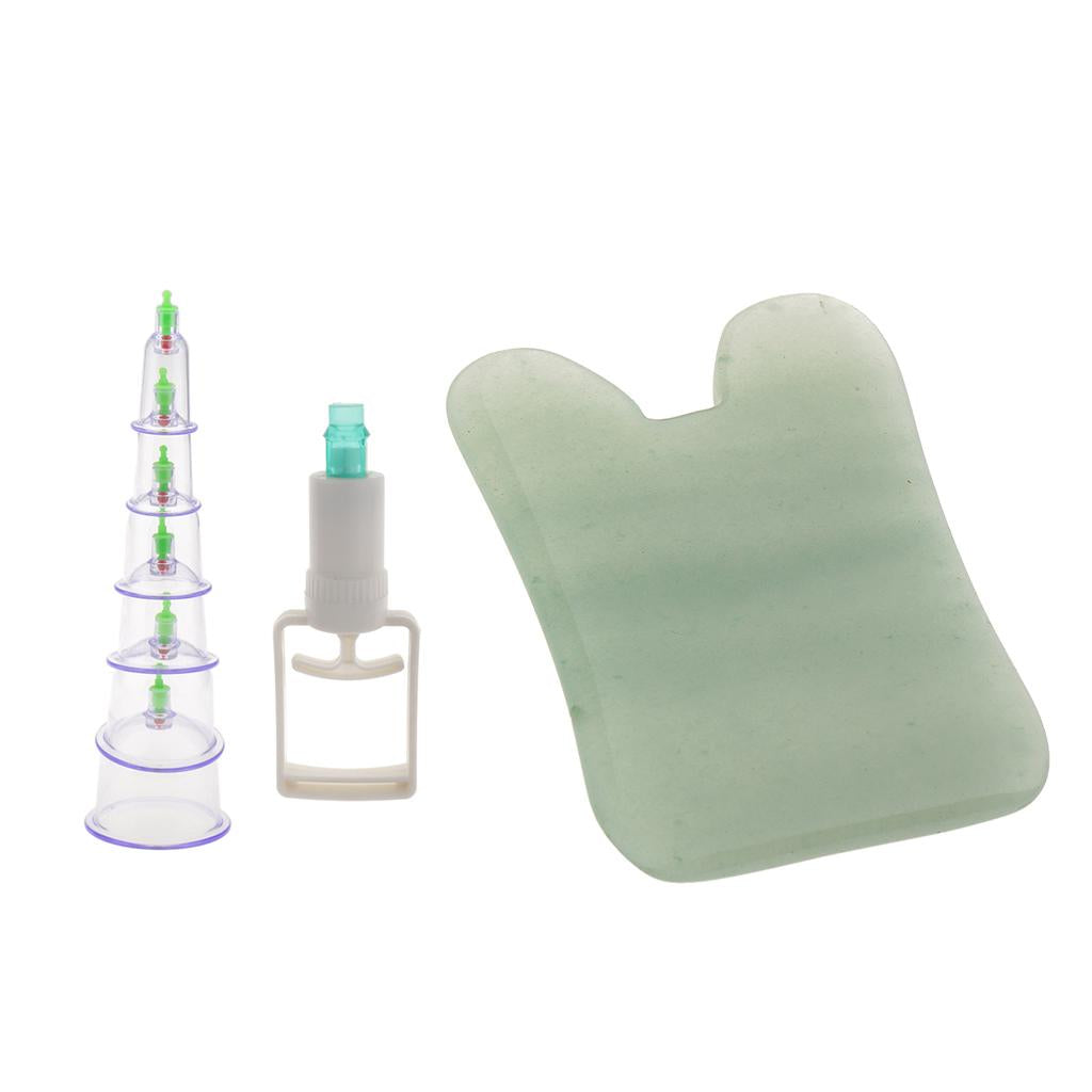 6 Pieces Vacuum Suction Cupping Massage Cups Set with Jade Guasha Board Tool
