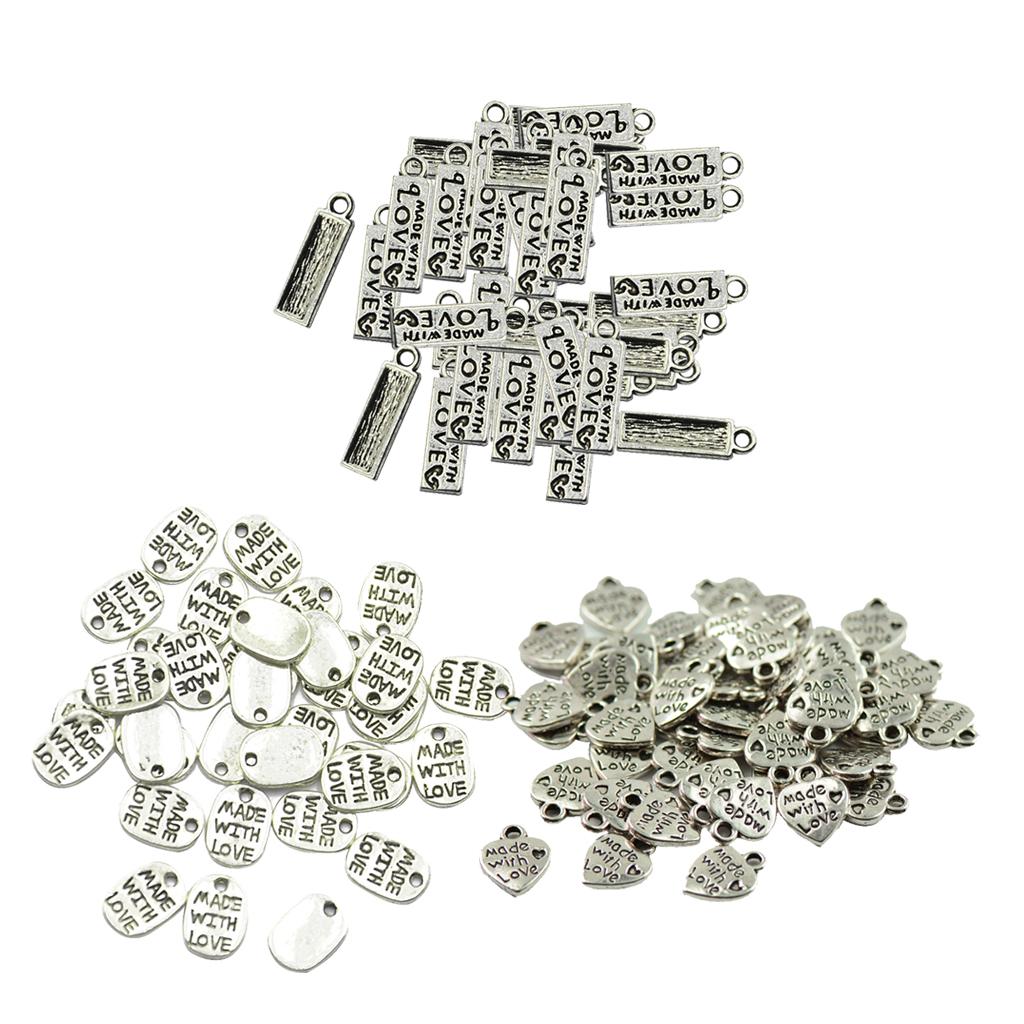 150 Pieces MADE WITH LOVE Rectangle Oval Heart Shape Pendant DIY Findings