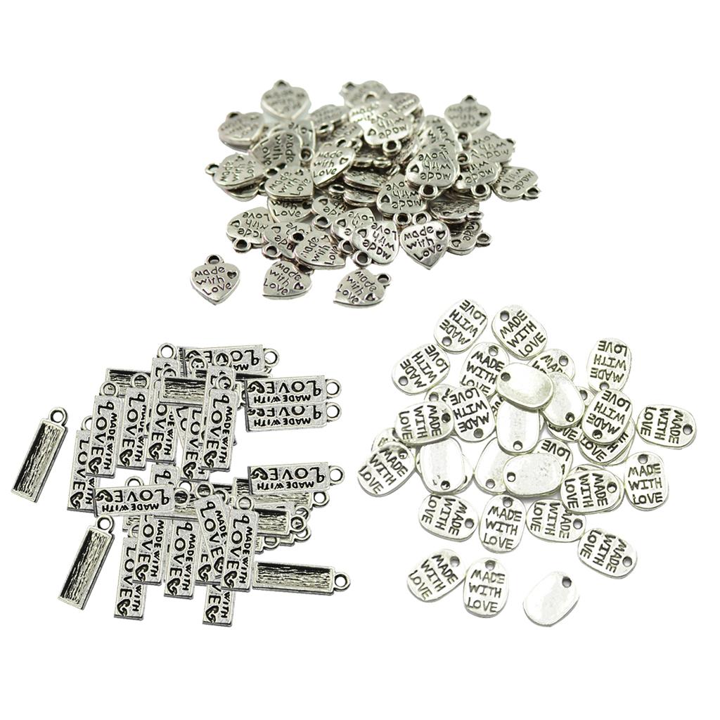 150 Pieces MADE WITH LOVE Rectangle Oval Heart Shape Pendant DIY Findings