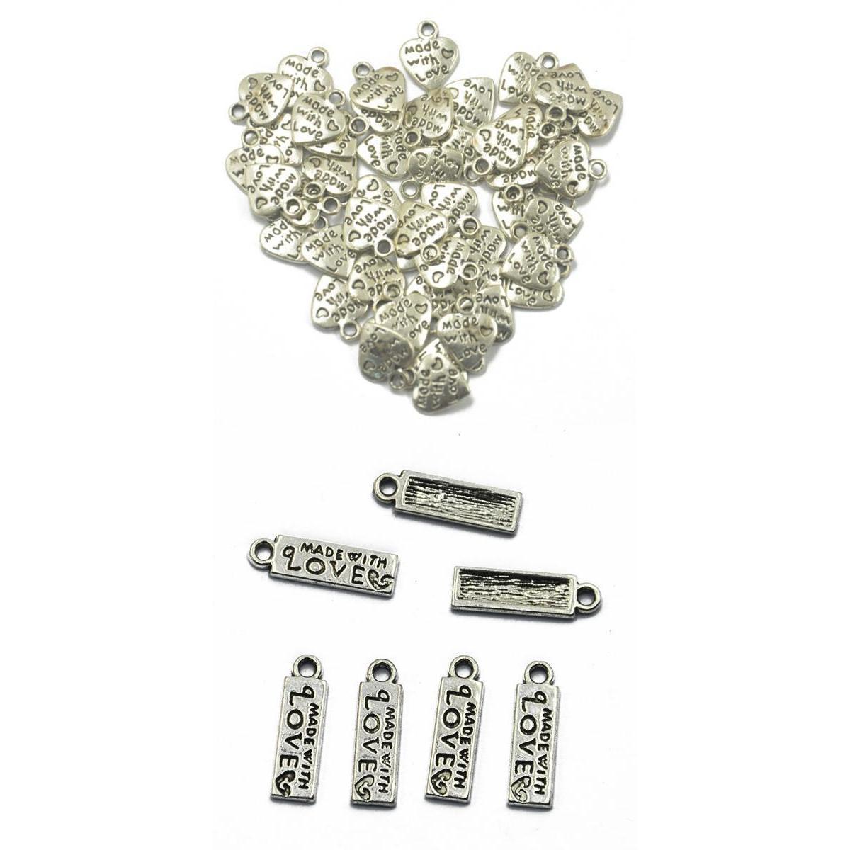 100 Pieces MADE WITH LOVE Rectangle Love Heart Shape Pendant DIY Making